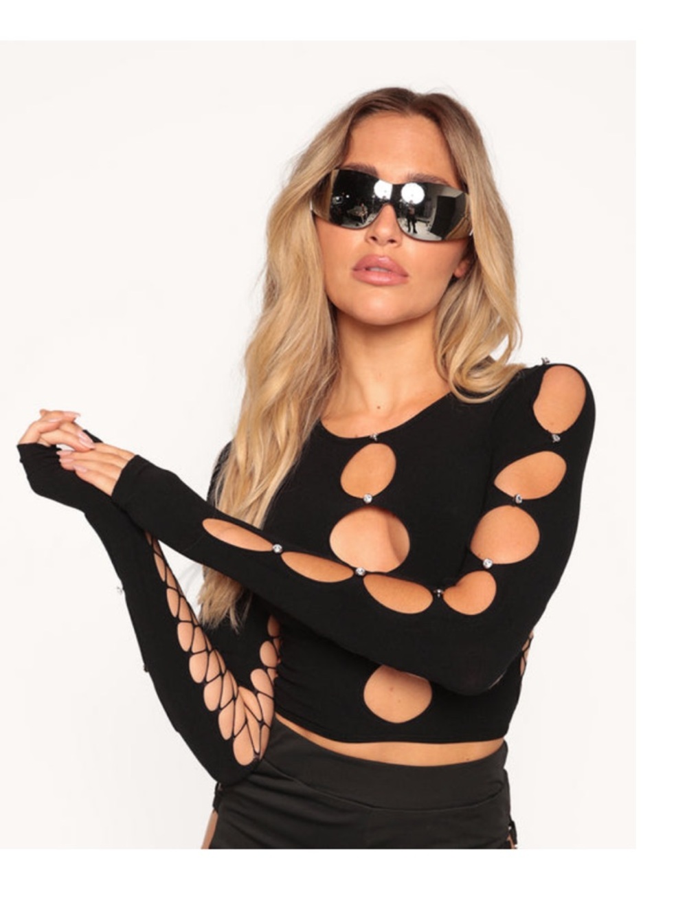 Black Cutout Long Sleeve Crop Top from I heart raves - [iheartraves]